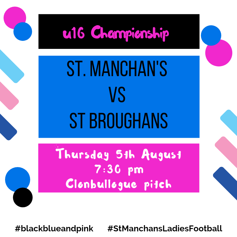 Best of luck to our u16 ladies this evening! #blackblueandpink 🖤💙💗 #StManchansLadiesFootball