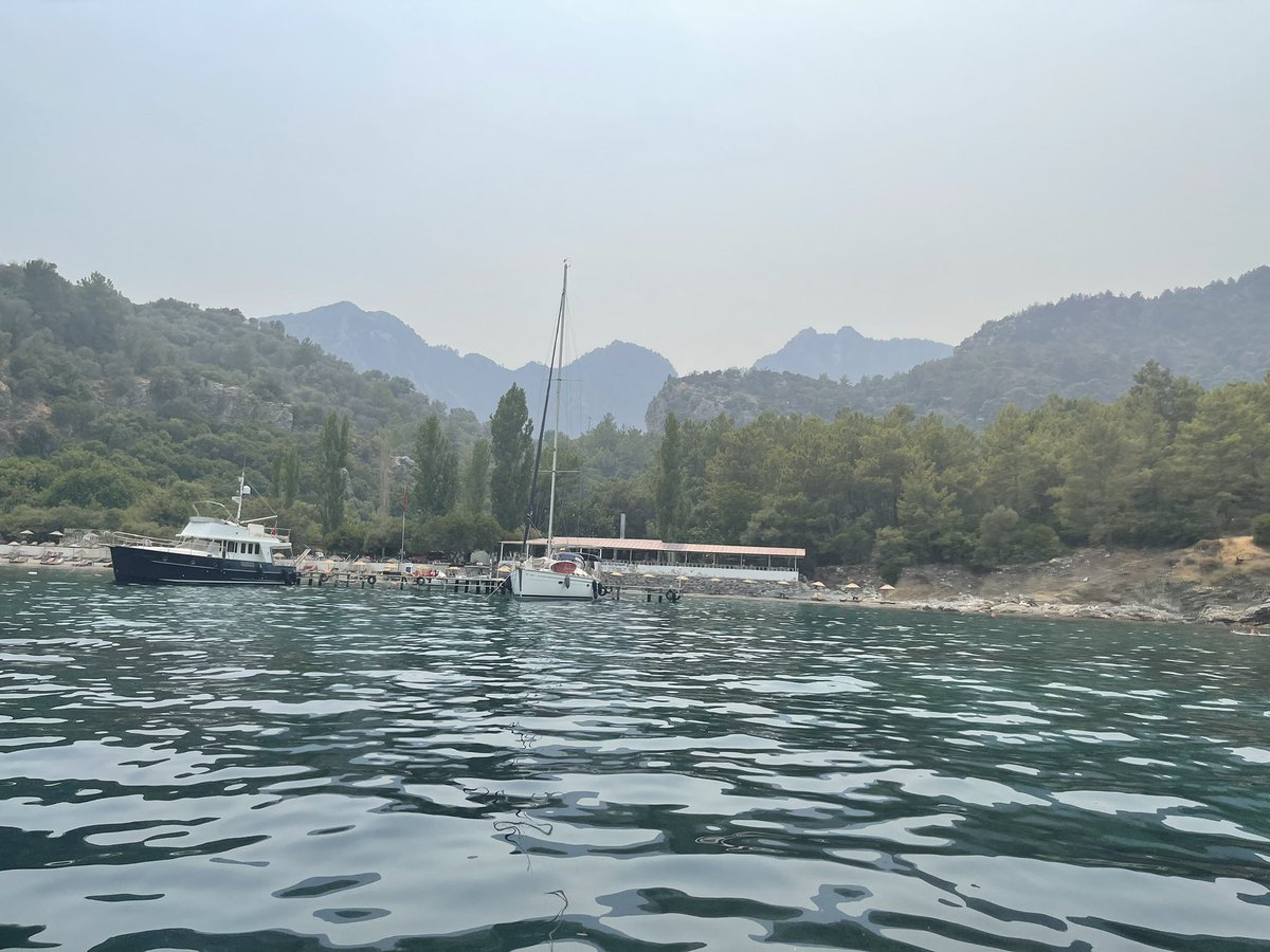 Turunç’ta durum ben ayrılırken gözle görülür ölçüde iyiydi. Dönüşte Amos’u gördüm. Amos’ta restoran tarafı kıyıya kadar olan ağaçlar iyi durumda, taş evlerin tepesindeki ormanlık alanda biraz hasar gördüm. Amos’u düşündüğümden çok daha iyi görmek içimi ferahlattı. 14:07 de çektim