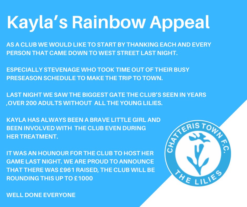 A message about the game last night for Kayla’s Rainbow Appeal 🌈