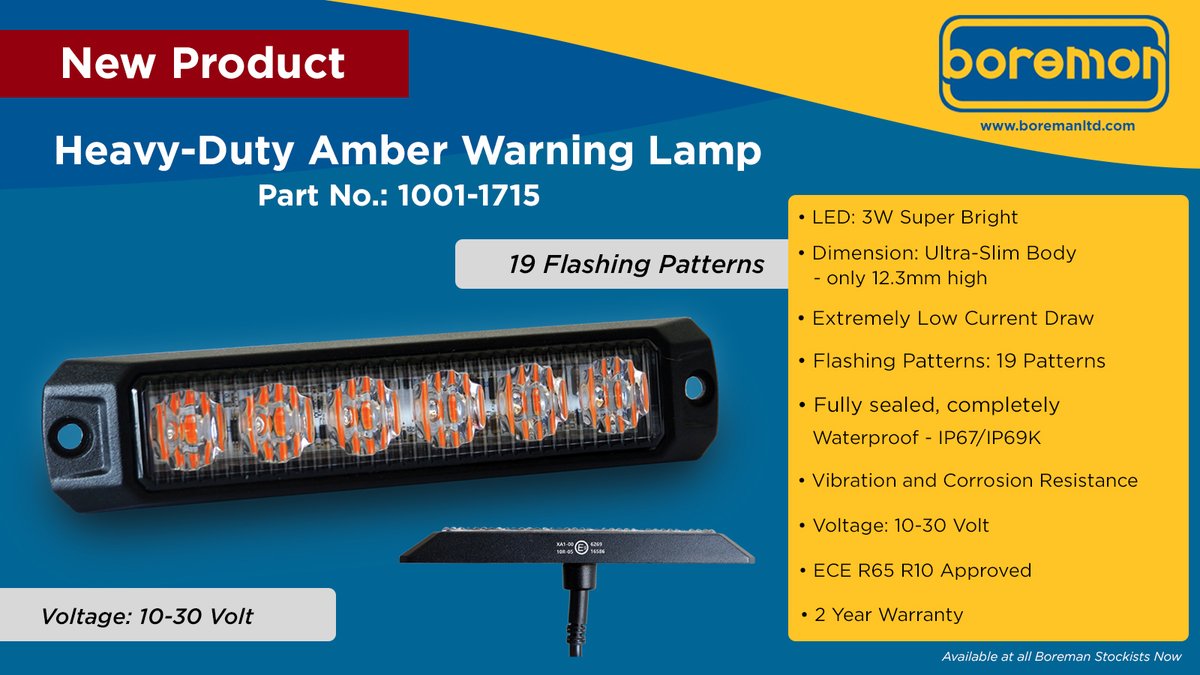 Boremanltd1's tweet photo. *** 𝗡𝗘𝗪 𝗣𝗥𝗢𝗗𝗨𝗖𝗧 𝗔𝗟𝗘𝗥𝗧 ***
Introducing our New Heavy-Duty Amber Warning Lamp. With 19 different Flashing Patterns and has an Ultra-Slim Body - Only 12.3mm High
For more info visit our website ➡ https://t.co/8seymc1UvE ⬅
#boreman #newproduct #warninglamp #trucks https://t.co/R9DnxeDHLF