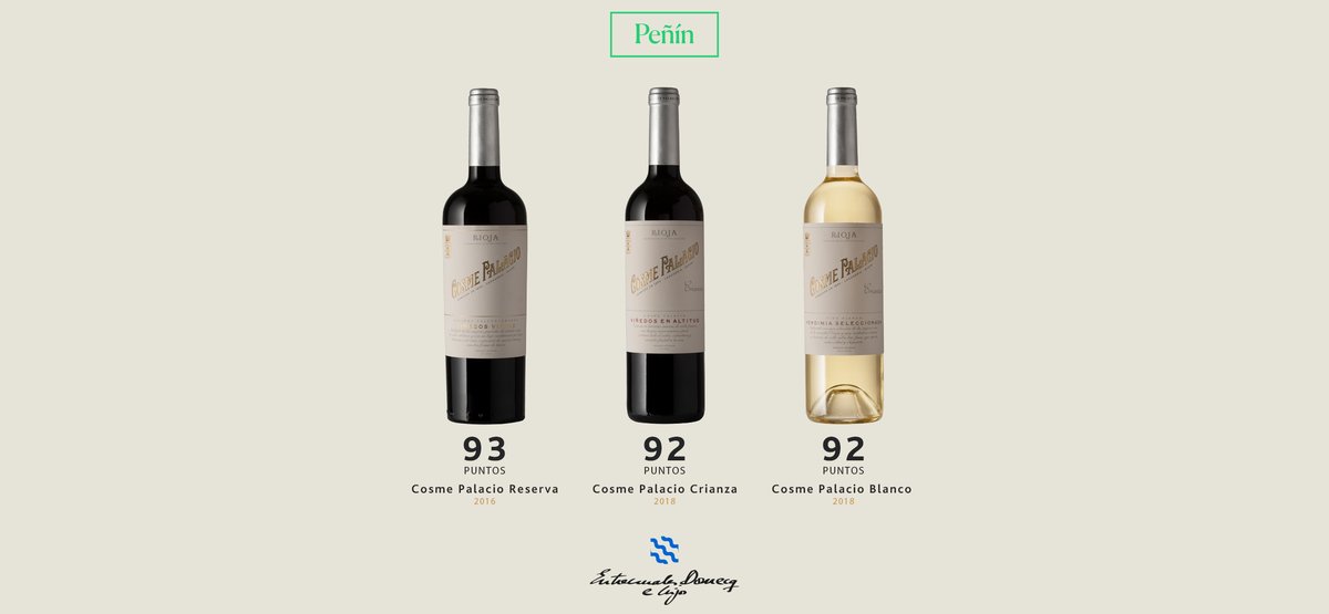 Entrecanales Domecq e Hijos (@entrecadomecqh) on Twitter photo ¡Nuestros vinos con D.O. #Rioja reciben un reconocimiento sobresaliente por <a href="/guiapenin/">Guía Peñín</a> 2022! Cosme Palacio Reserva 2016 consigue 93 puntos mientras Cosme Palacio Crianza 2017 y Cosme Palacio Blanco 2018 logran 92 puntos. #cosmepalacio #winesofspain ¡Nuestros vinos con D.O. #Rioja reciben un reconocimiento sobresaliente por <a href="/guiapenin/">Guía Peñín</a> 2022! Cosme Palacio Reserva 2016 consigue 93 puntos mientras Cosme Palacio Crianza 2017 y Cosme Palacio Blanco 2018 logran 92 puntos. #cosmepalacio #winesofspain