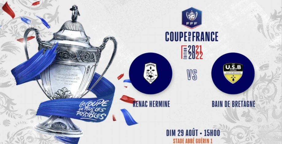 usbainfoot's tweet photo. 1er Tour de Coupe de France : l’US Bain Foot défiera l’équipe de Renac Hermine ! 
Match à 15h le 29/08 à RENAC ! Soyez au rendez vous ! #allezusb 🟡⚫️💪 https://t.co/Drdkw6IjoZ