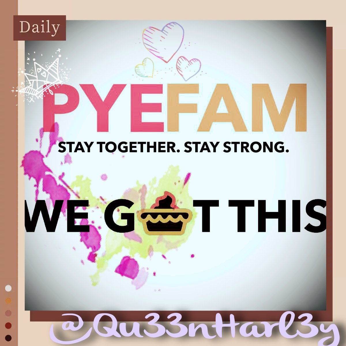 Qu33nHarl3y's tweet photo. #PYEFAM, Let's make today a beautifully blessed morning and an even better day! May $PYE  lighten the darkness an fill your hearts with faith not fud! Please give dedication to CEO @BillSpata with out him there would be no us.
Put faith an vote in @K1ngSpaz for community leader! https://t.co/fuODrt9Qpj
