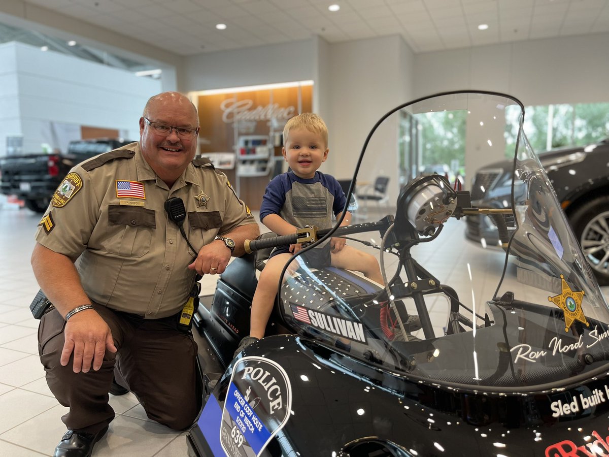 What an amazing tribute to a couple heroes! Custom sled built by Ben Reese, Bill Sullivan and others in honor of Officer Cody Holte and Cpl Ron Nord! Nord met up with Holte's son and widow yesterday at <a href="/rydellcars/">Rydell Cars</a> to check it out! #backtheblue  #GFisCooler #gfso #gfpd