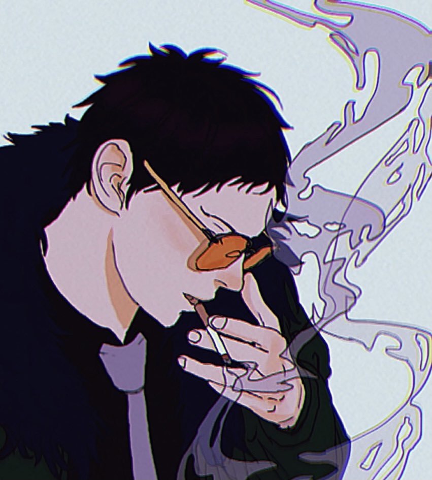 1boy male focus black hair smoking solo necktie smoke  illustration images