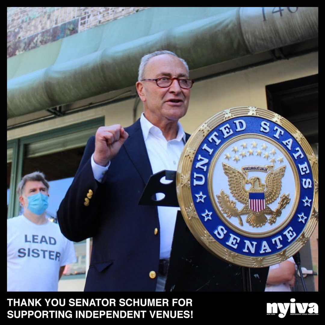 As proud members of the New York Independent Venue Association (<a href="/nyivassoc/">nyivassoc</a>) we’d like to thank <a href="/SenSchumer/">Chuck Schumer</a> for his advocacy work on our industry’s behalf. We are fortunate to have a champion in our corner who steps in to support our businesses! #GameChanger
