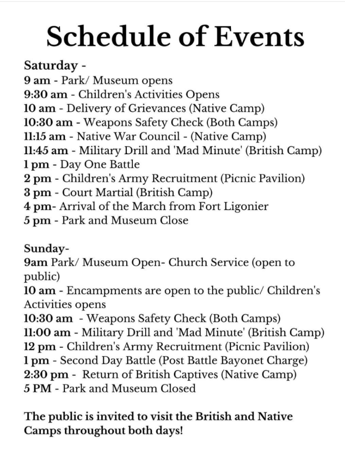 BushyRun1763's tweet photo. Here is the schedule of events for this weekend! We look forward to seeing you here at #BushyRun for some local #History https://t.co/UJwXw73awB
