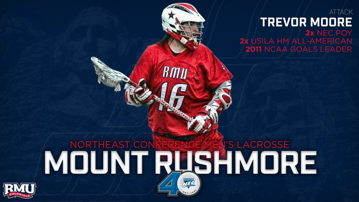RMUMLacrosse's tweet photo. NEWS: Trevor Moore Named to @NECsports Men's Lacrosse Mount Rushmore 🐐

📝: https://t.co/uiQqtQJCSc

#EarnItEveryDay | 🔵🥍🔴 | #BobbyMoBall https://t.co/y2mJigip1K