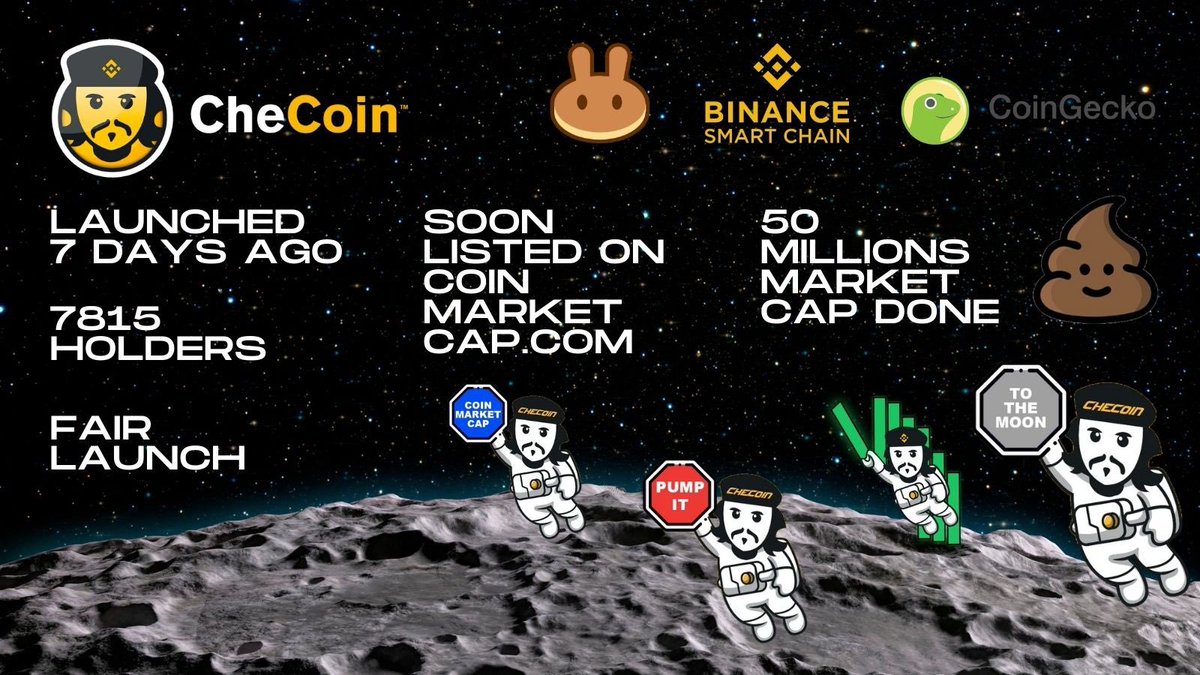 coomwah's tweet photo. CheCoin :
>> Launched 1 week ago
>> 8000 holders
>> Fair Launch
>> Already hit 50 million market cap
We ARE going to 1 billion.
2000 hardcore marketers are pushing the coin TO THE MOON !
#CheCoin #CheCoinToTheMoon #CheCoinTwitterArmy https://t.co/rdhdcblleu