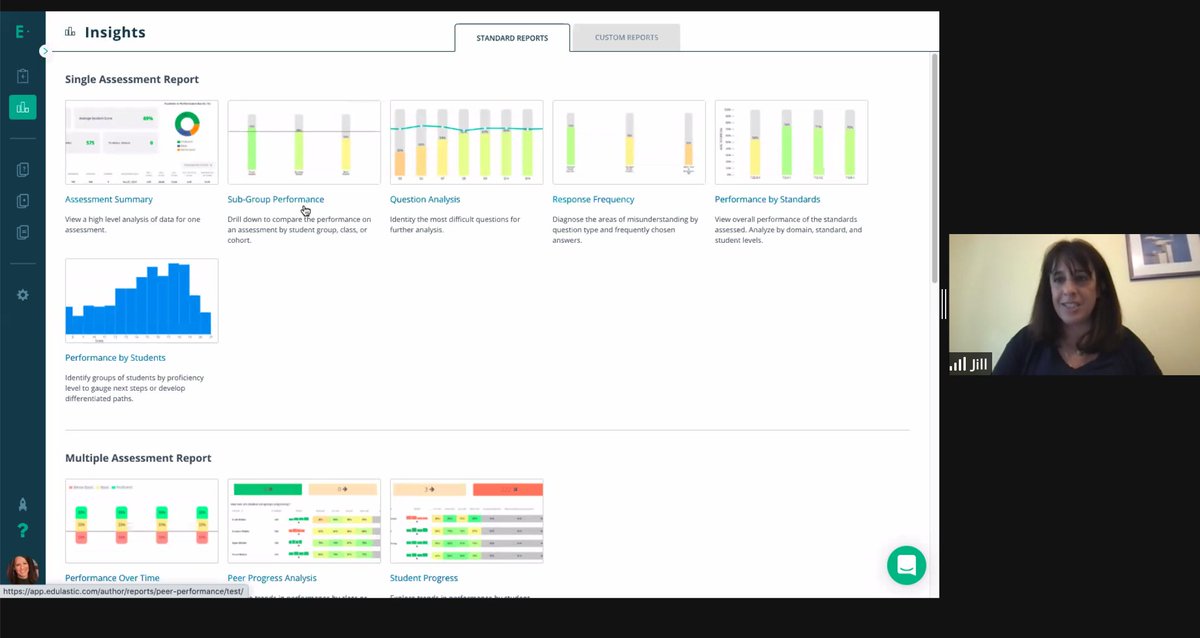 Edulastic's tweet photo. LIVE: @macauley_jill talks about the importance and usefulness of data &amp; reports for supporting teachers who in turn support students on their learning journey.

How do you track and use #eddata? 

#cpchat #supchat #edtech #datawarehouse #edulasticlive https://t.co/TzwvZszPts
