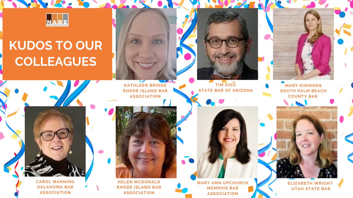 NABE_News's tweet photo. Congratulations to our colleagues! We have a lot to celebrate this month - retirements, an award, and quite a few new executive directors joining the NABE family. Learn more in the most recent issue of NABE News: https://t.co/QoHCZXvkv4 #BarExecs #noplacelikeNABE #naBEmore #kudos https://t.co/MeA3llB4wQ