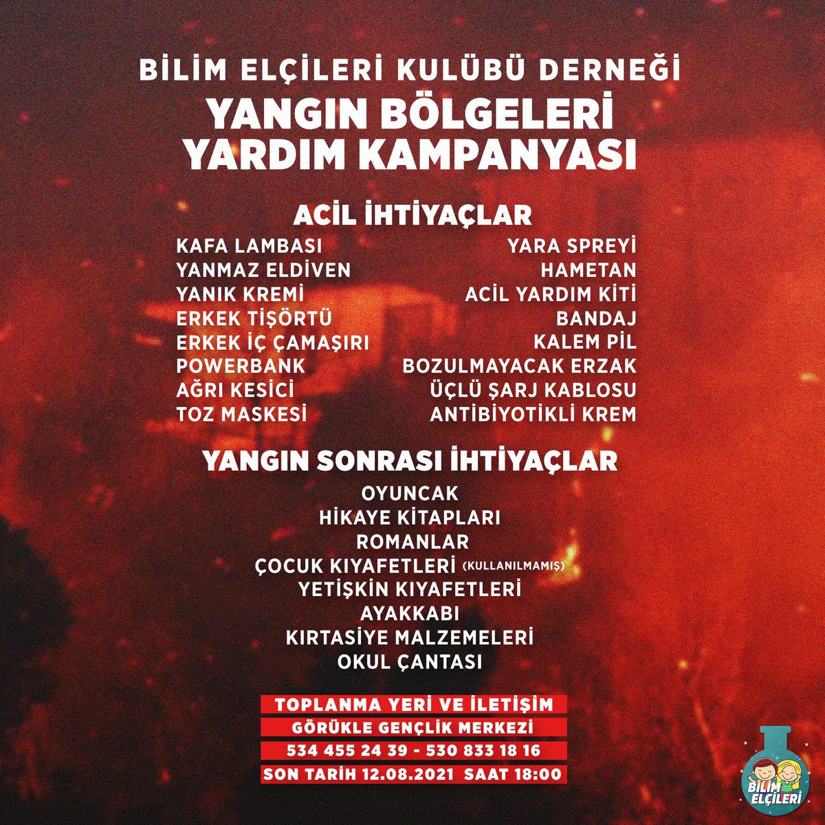 Bilim_Elcileri's tweet photo. Ülkemizin zor zamanlar geçirdiği bu günlerde yangınlardan dolayı mağduriyet yaşayan bölge halkımıza geçmiş olsun dileklerimizi iletiyoruz. https://t.co/T0B313ZluH