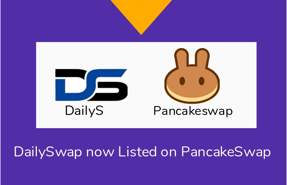 Listing Update 🚀🚀🚀

DailyS Now Listed On PancakeSwap 💃💃

exchange.pancakeswap.finance/#/swap?inputCu…

DailyS Liquidity Locked ⛓

app.unicrypt.network/amm/pancake-v2…

SmartContract Address:
bscscan.com/token/0xe0d6ad…

#Buy #Hodl #Daily #DailyS #DailySwap #Dex #Moon #BinanceSmartChain #Bnb