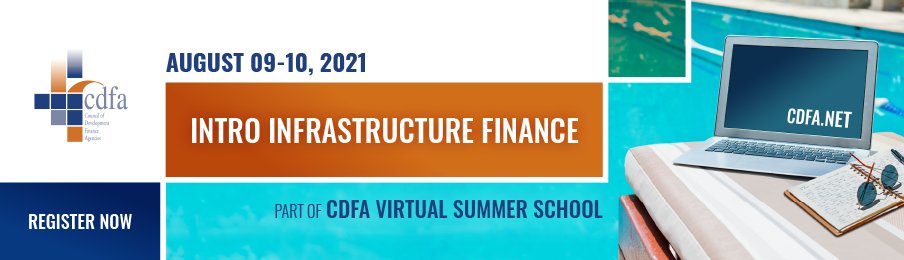 Next week’s INTRO INFRASTRUCTURE FINANCE WebCourse brings together development finance experts from different infrastructure disciplines to analyze the financing tools being used nationwide. Learn more and register at cdfa.net/e/1056534676