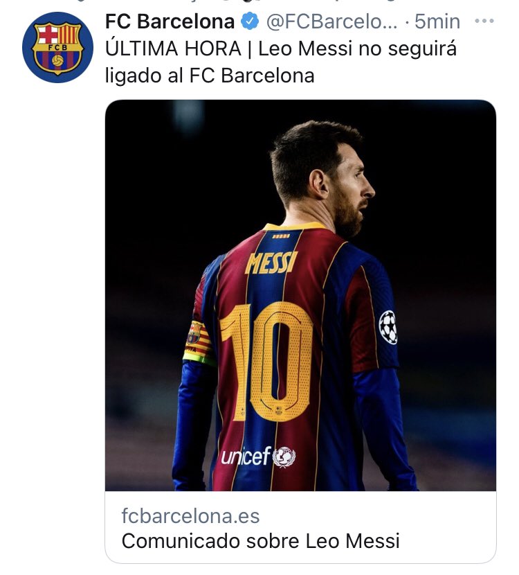 FifaClub9's tweet photo. 🚨🚨 Messi se va del Barcelona 🚨🚨 
El comunicado dice que por normas de la Liga no pudieron firmar la renovación del nuevo contrato https://t.co/Q3k3InCAKh