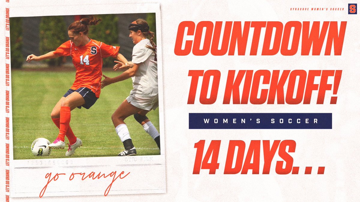 CuseWSOC's tweet photo. 14 days=2 weeks! That's alumnus Jackie Moriarity (2010-13) reminding us it's just 14 days until the season opener! #Elevate #CuseFamily #CuseKickCountdown https://t.co/LZTYujJrmC