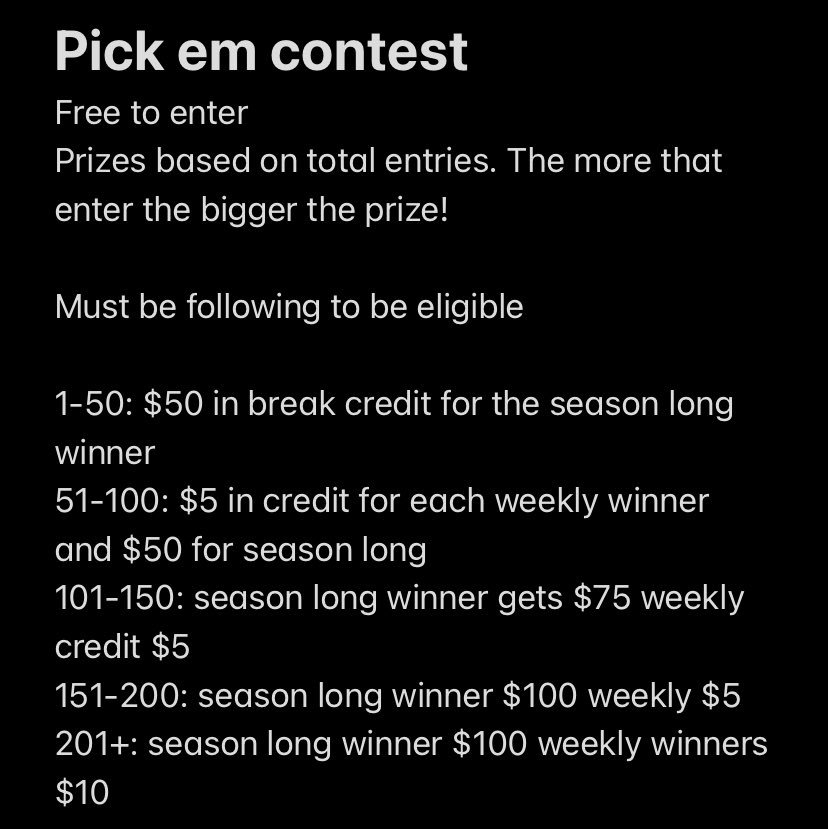 NFL pick em contest. See information below. 

I will pick 1 follower who retweets this to win $25 in break credit. Will be drawn after the season kicks off. 
<a href="/HobbyConnector/">The Hobby Connector ™</a> @HiveCards <a href="/Hobby_Connect/">Hobby Connection(Colton)</a> 

fantasy.espn.com/games/nfl-pigs…