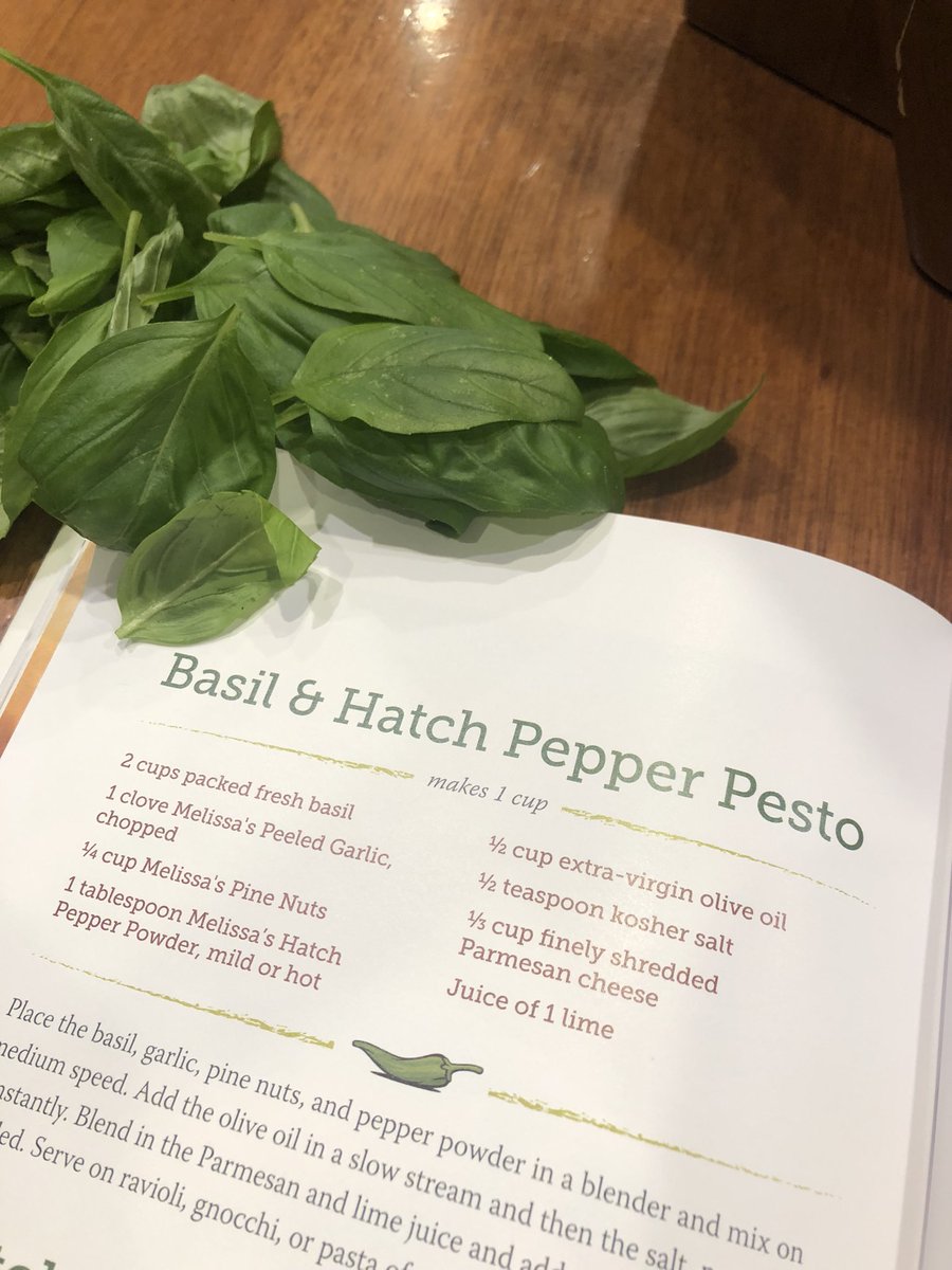 So glad my herbs are abundant because this Basil &amp; Hatch Pepper Pesto from Melissa’s Produces new Hatch Pepper Cookbook is on the menu today! #pesto #hatchpepper #basil