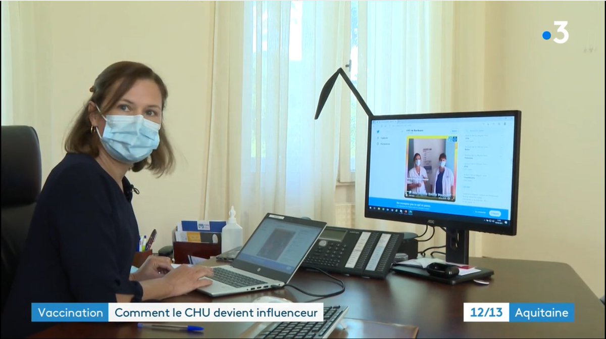 CHUBordeaux's tweet photo. [#MEDIA] AU #JT1213 @F3Aquitaine "#Vaccination : comment le @CHUBordeaux devient influenceur"👏avec les tutos #infectiologie avec le Pr @charles_cazanav et les vidéos du @CHUBordeaux anti #fakenews avec la DGA @sfazileblanc sur les RS
🔴00:03:56>00:05:42
https://t.co/xHIV21vtJz https://t.co/3pVEngVBJN