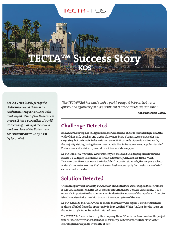 TECTA_PDS's tweet photo. In the Greek island of Kos, DEYAK is the only municipal water authority on the island. To ensure that the water supplied to consumers is safe and suitable for home use as well as consumption by the local community, DEYAK turned to TECTA-PDS. #TECTATechnology #TECTAPDS https://t.co/nB38uPrGZp