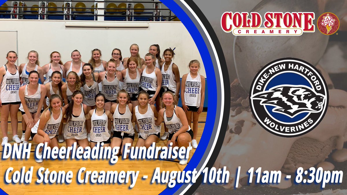I SCREAM, YOU SCREAM, WE ALL SCREAM for ICE CREAM! Come out Tuesday to support your favorite cheerleaders at Cold Stone! 🍦💙