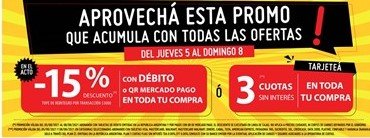 #Imperdible. Del 5 al 8 de agosto, en Walmart y Changomas, aprovecha de un 15% de descuento abonando con tarjeta de débito, QR de Mercado pago o 3 cuotas sin interés con tarjeta de crédito en toda tu compra. ¡Hace rendir tu presupuesto con esta super promo! #Descuento #Clientes