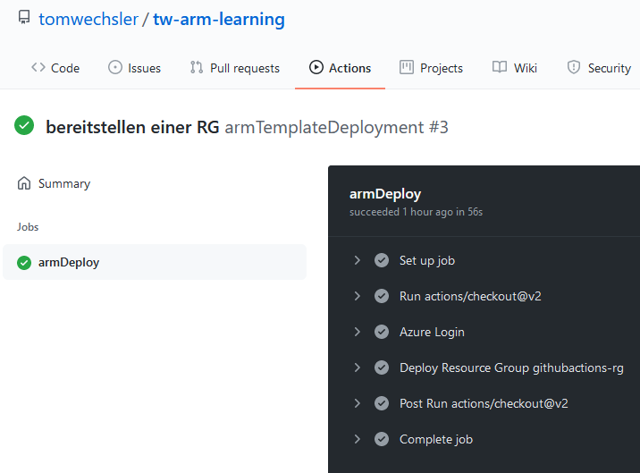 tomvideo2brain's tweet photo. @github Actions, @Azure ARM Template, Infrastructure as Code! Providing a complete infrastructure, including versioning, really cool (this was only a test run 😀)!
#Microsoft #Azure #GitHubActions #AzureARM #InfrastructureasCode #mvpbuzz #coolstuff @MicrosoftLearn @Microsoft https://t.co/cREg7DSkQ9