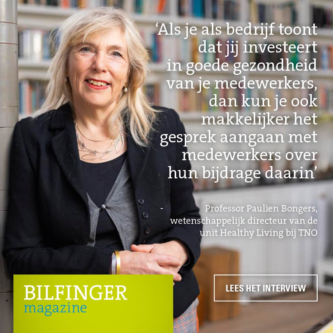 ‘#DuurzameInzetbaarheid gaat in belangrijke mate over gedragsbeïnvloeding en dat betekent een traject van lange adem’ meent Paulien Bongers, Wetenschappelijk Directeur van de unit Healthy Living bij TNO. We interviewde haar voor Bilfinger Magazine: ow.ly/7TJU50FL3Ni