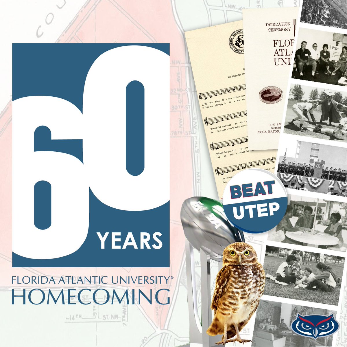 We are celebrating 60 years in paradise for Homecoming 2021! Check out fau.edu/homecoming for complete calendar of events and information. #FAU #FAU60 #Traditions #FAUhomecoming