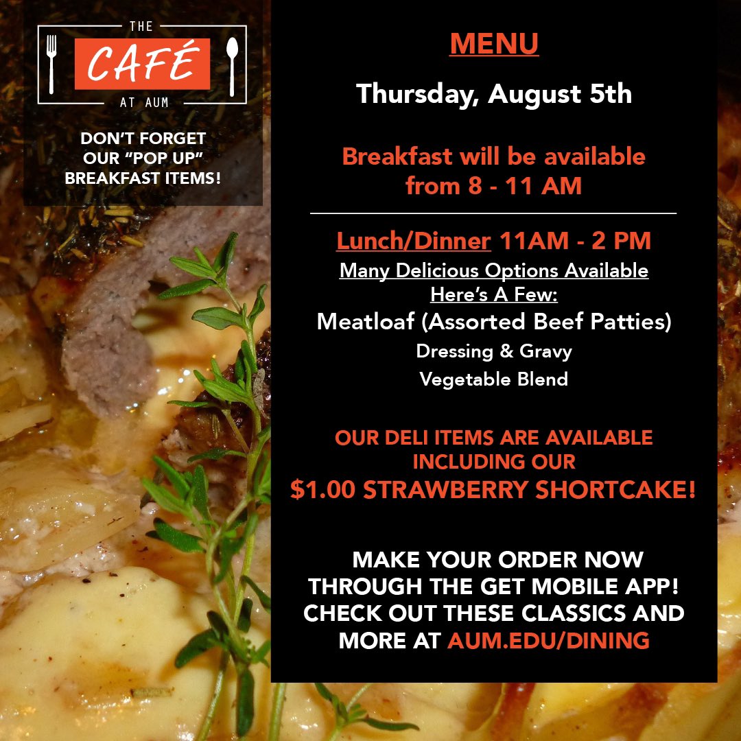 We’re taking it down home for today’s lunch. Meatloaf Curtiss-style, dressing and gravy, and a vegetable blend. All for you, until 2. See you shortly.