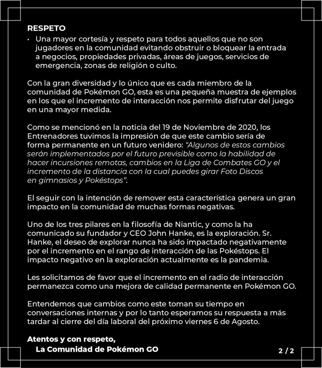 ParanoiasGamers's tweet photo. #HearUsNiantic https://t.co/o6DJFYYPB7