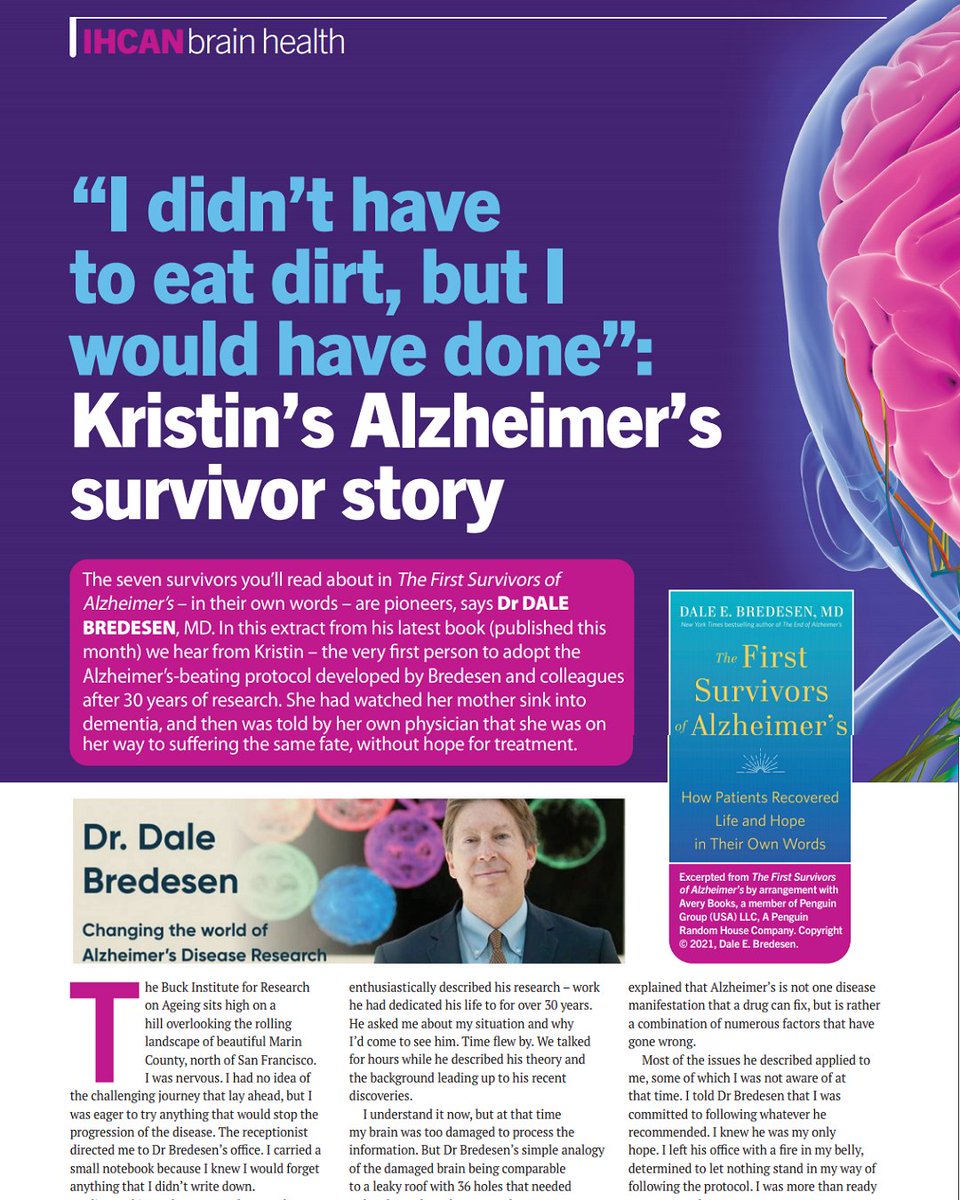 IHCANmagazine's tweet photo. In this extract from @DrDaleBredesen latest book we hear from Kristin – the very first person to adopt the Alzheimer’s-beating protocol developed by Bredesen and colleagues after 30 years of research.
#integrativehealth #nutritionaltherapy #nutritionist #IHCAN #alzheimers https://t.co/RHst3G5qec
