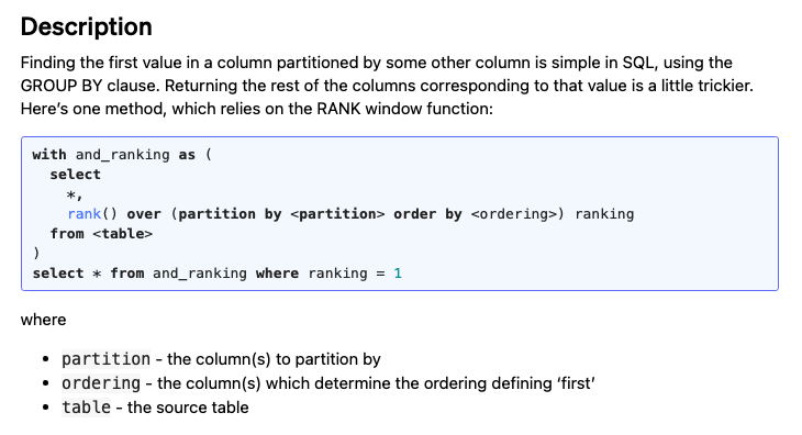SqlSnippets's tweet image. Learn how the RANK window function can help finding the first row in a group, using an example written for @SQLServer
sql-snippets.count.co/t/find-the-fir…