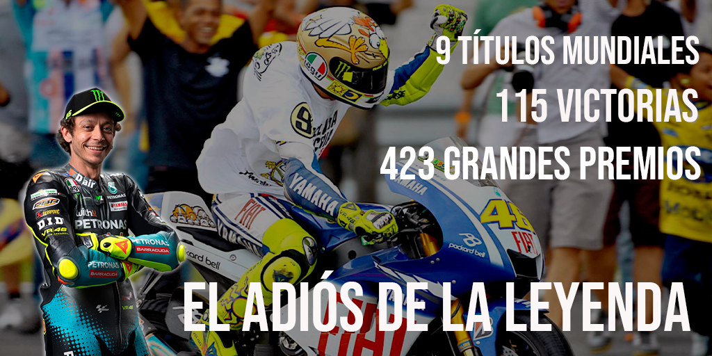 mhinojosa96's tweet photo. Valentino Rossi anuncia que se retira al final de la temporada 2021 ‼️🏁 Los números hablan por si solos, simplemente GRACIAS por todo lo que has hecho por el motociclismo "IL DOTTORE" 👏🏍️ #MotoGP #VR46Decision #ValentinoRossi https://t.co/fCrZbpZJdV