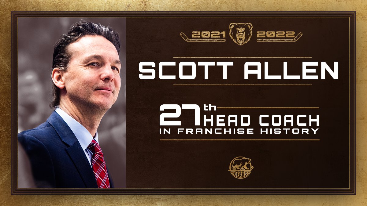 TheHersheyBears's tweet photo. Scott Allen has been named the 27th head coach in franchise history. Allen brings 25 years of coaching experience at the NHL, AHL, and ECHL levels, including serving as an assistant coach with the Bears the past two seasons. #HBH

https://t.co/lH8uAb8aP5 https://t.co/1oLJ5fW86n