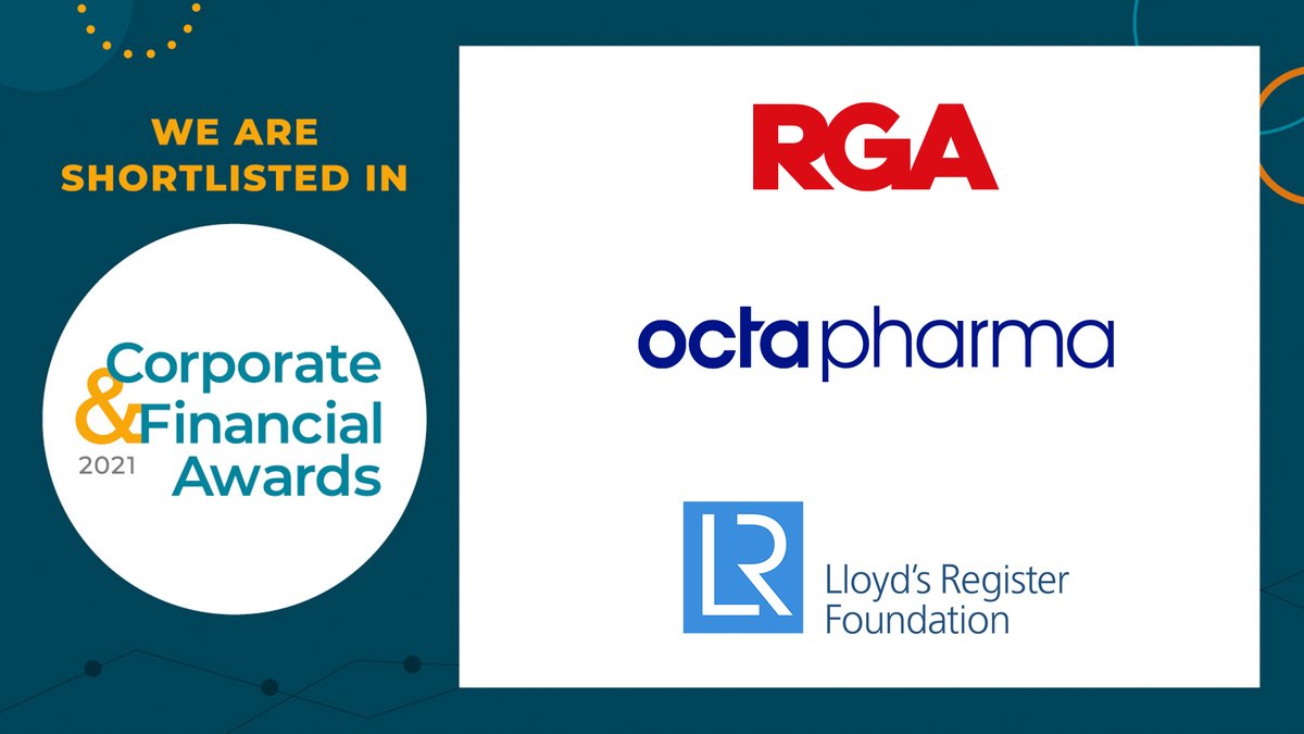 Congratulations to <a href="/LR_Foundation/">Lloyd's Register Foundation</a> and <a href="/OctapharmaGroup/">Octapharma</a> for being shortlisted in the 'Best printed report' category and <a href="/LR_Foundation/">Lloyd's Register Foundation</a> and <a href="/RGA_RE/">RGA</a> for their nominations in the 'Best online report' category in @Comms_Events #CFAAwards - bit.ly/3rTn0Do

#awards