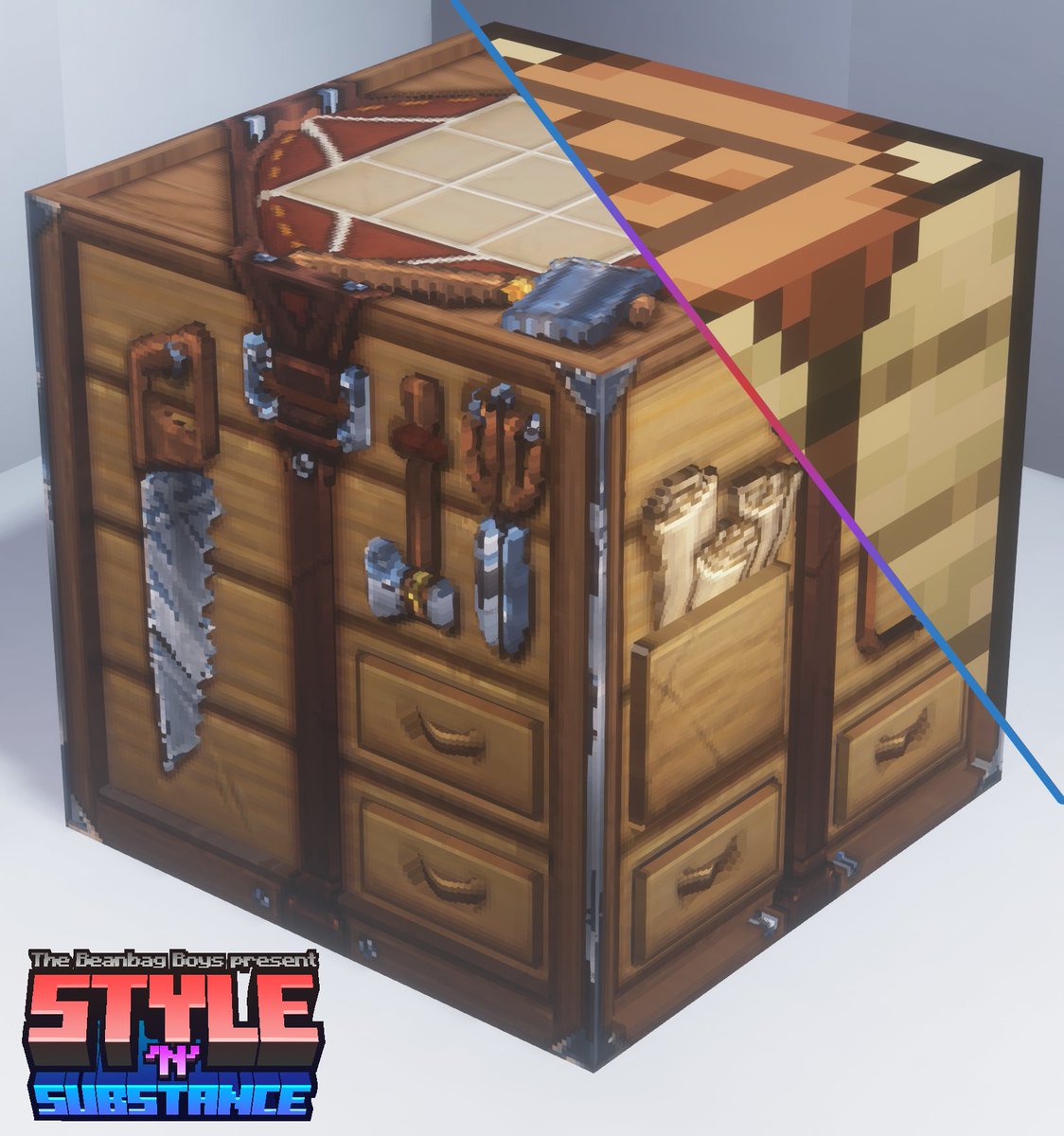TheBeanbagBoyz's tweet photo. Another shot of our #CraftingTable for our Texture Pack, Style'N'Substance #minecraft #thebeanbagboys #stylensubstance https://t.co/kgjYaJ9I72