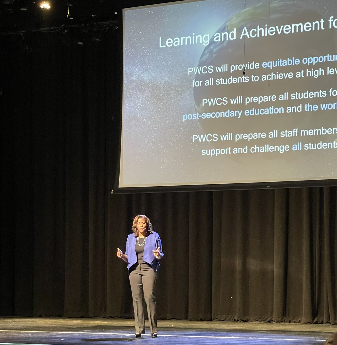 Awesome start of the school year at our <a href="/PWCSNews/">PWCS</a> #EEE2021 Annual Conference with the Amazing  <a href="/LDMcDade/">LaTanya D. McDade, Ed.D.</a> “A School System not a System of School”<a href="/theVAESP/">VAESP</a> #VAESPChat #TimberwolvesROCK