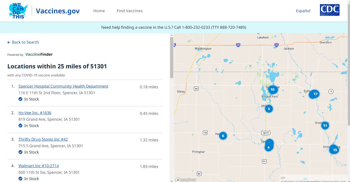 claycountydems's tweet photo. Vaccination locations within 25 miles of Spencer. Get it done. #VaccinateNow #CCDems #IA04 #CovidKim https://t.co/rKzHu3jxGa