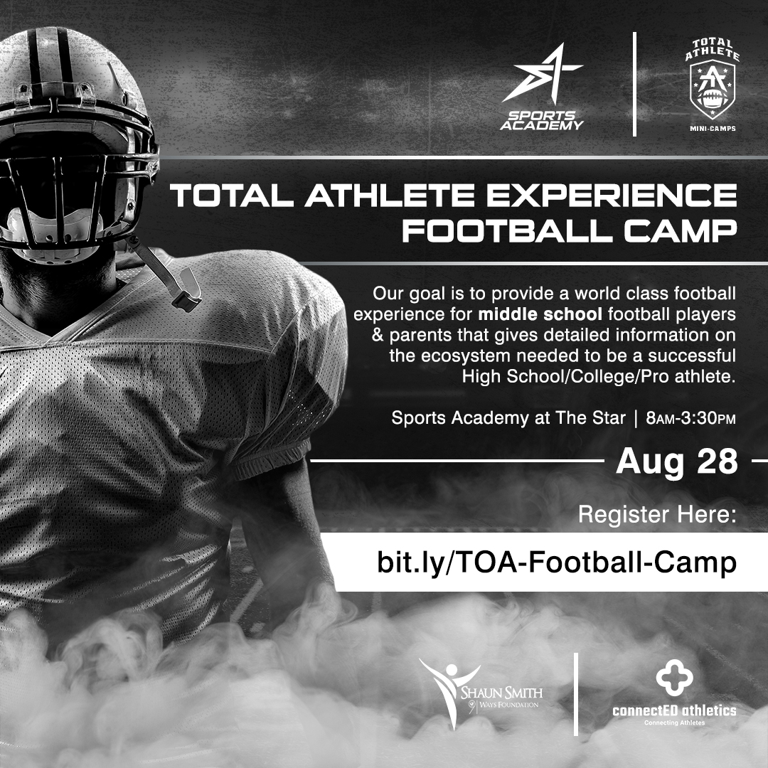 Connected Athletics Inc.๐๐พ (@connectedathusa) on Twitter photo We are excited to partner with <a href="/sportsxacademy/">Sports Academy</a> to bring the Total Athlete Football Experience to middle school players & parents in Texas! This is not just another football camp, this experience will educate on the ecosystem of playing football. Reg. at
thestar.sportsacademy.us/programs/totalโฆ We are excited to partner with <a href="/sportsxacademy/">Sports Academy</a> to bring the Total Athlete Football Experience to middle school players & parents in Texas! This is not just another football camp, this experience will educate on the ecosystem of playing football. Reg. at
thestar.sportsacademy.us/programs/totalโฆ