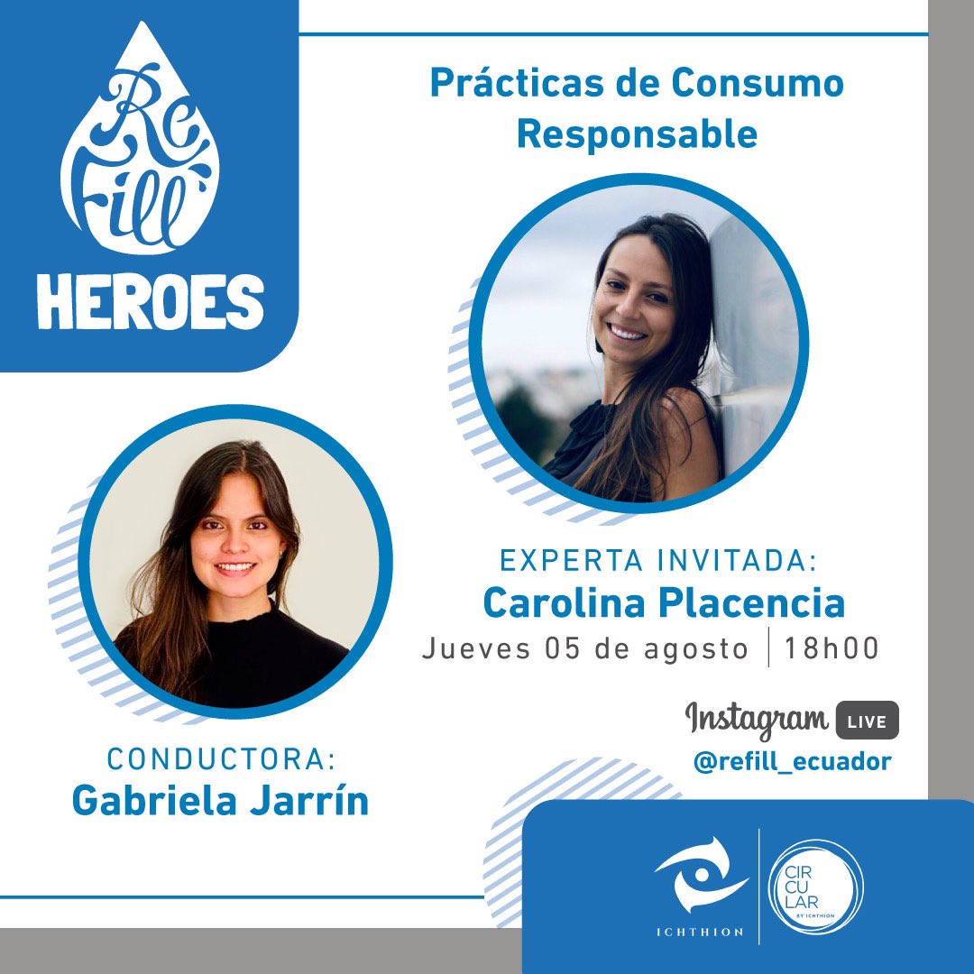 Refill_Ecuador's tweet photo. ¡Atención #RefillLovers! Los invitamos a formar parte de este espacio en donde hablaremos con expertos sobre prácticas que ayudan a cuidar nuestro 🌍
La primera #RefillHero 💧 es Carolina Placencia CEO y Co-fundadora de @YakuPuraEC.
¡Los esperamos hoy, 18h00 por Instagram Live! https://t.co/nz9h08Z9o6