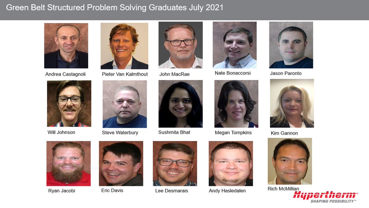 HyperthermJobs's tweet photo. 15 Hypertherm Associates graduated from the 2021 Structured Problem Solving Learning Program.  Each completed a project that showcased improvement in their area. 

Great projects by the candidates to apply their learnings on real business problems! 

#greenbelt #hypertherm https://t.co/nxkC5zDmCF