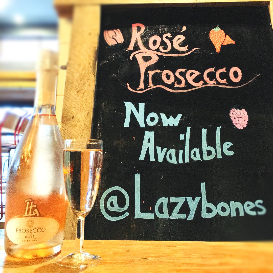 Lazybonesbars's tweet photo. One of the World's First!! 

Rose Prosecco now available at Lazybones! Sweet Strawberry's  and a lovely fruity, summery finish. 

#roseprosecco #drinkpink #sparklingwine #summer #lazybones #farringdon #cowcrossyards #london https://t.co/CMQhV7mG9n