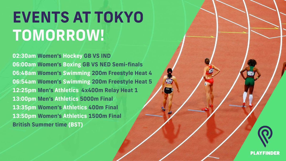 Playfinder's tweet photo. Have you been following Team GB's Olympic journey over the past couple of weeks? Here's what to look out for tomorrow π
If you've been inspired, head to our website to see where you can play sport near you πhttps://t.co/TZ39BTDj4O
#Tokyo2020 #SportMadeSimple #TeamGB https://t.co/nR0P3XAWJj