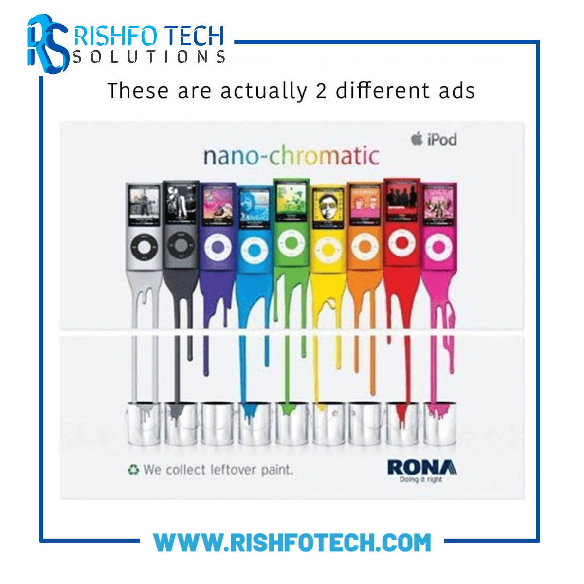 rishfotech's tweet photo. Did you also think this is one whole ad?
Apple was trying to advertise their Nano iPod, when a paint company, Rona, swooped in to take advantage of the colours in the ad!
@rishfotech
#rishfotech #software #softwarehouse #blockchain
#webdevelopment #Apple #Nano #Ambush https://t.co/GcuozMyVdL