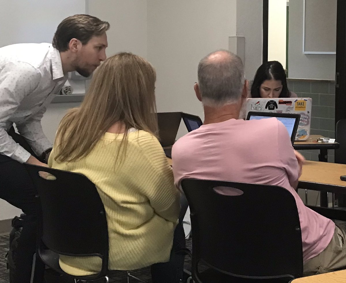 kassduncan's tweet photo. RHS ELAR Ts discussing ways to support rich conversations in a manner that teaches Ss effective communication skills in a safe and supportive classroom environment. #FutureReadyFramework @RHSFrisco @FISD_elar https://t.co/VPybQYi4Na