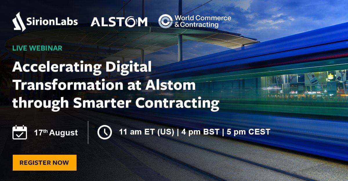 SirionCLM's tweet photo. [Webinar] Smarter contracting enables enterprises to enhance contract management effectiveness and improve business outcomes. Discover how @Alstom is leveraging smarter contracting within its overall digital transformation strategy. https://t.co/qFj758oKea https://t.co/w4i7lbx1Ss