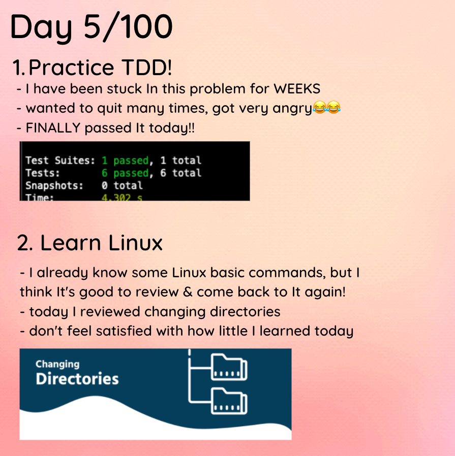 codingyuri's tweet photo. 🔥Day 5🔥

After weeks, blood, sweat, &amp; tears, today I finally passed my fucking TDD test!!😆

Didn't do as much as I planned, but at least I got to review some Linux. I've been LOVING IT so far. 
Thank you @LinuxSeb for recommending this awesome course (NDG Linux)!! https://t.co/4G1IrUF6Vc