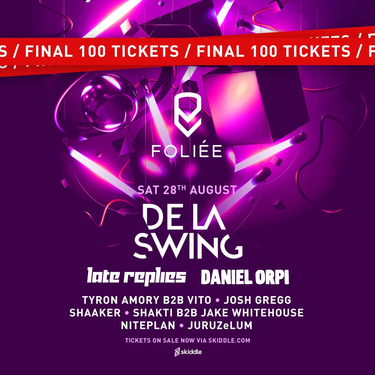 folieemusic's tweet image. August bank holiday day into night 😈🎉🙌🏼 @delaswing @LateReplies @danielorpimusic @tyronamory @VITOBHX @JoshGreggDJ @ShaktiSounds @jakewhitehouse_ @SHAAKER_music1 @niteplan @JURUZeLUM_ Final 100 tickets only @skiddle 🎫
