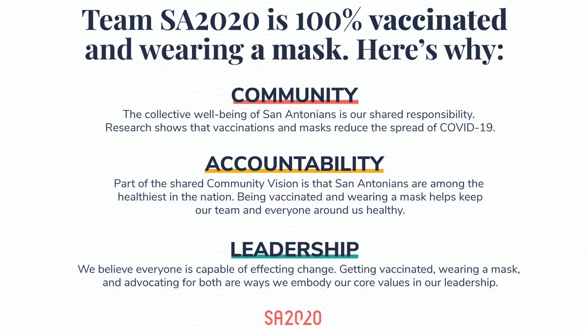 SA2020's tweet photo. #TeamSA2020 is 100% vaccinated and wearing masks indoors. Here are three reasons why. https://t.co/eL0wv5B9l8